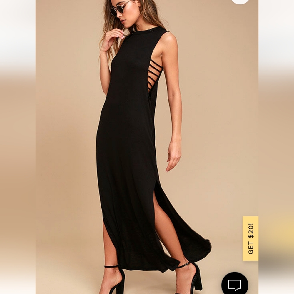 Lucy Love Gypsy Thunder side caged ribbed black maxi dress Lulu's swim coverup